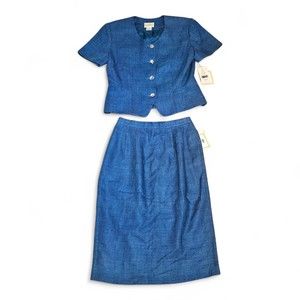 Susan Bristol Blue Two-Piece Skirt Suit‎ Set Size 6 NWT
